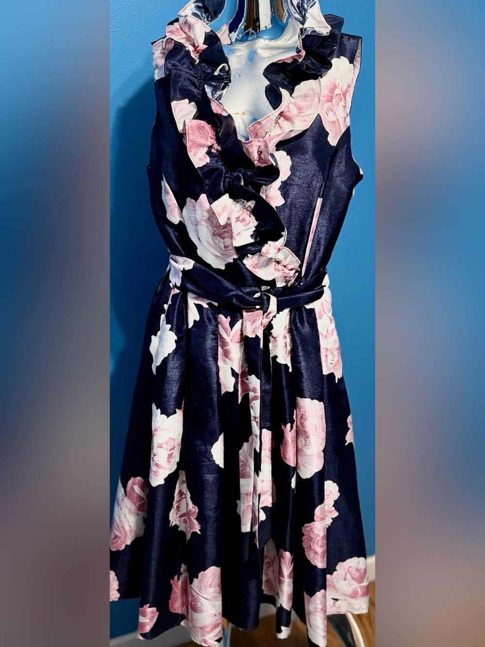 Jessica Howard Navy Midi Dress with Pink Floral Print